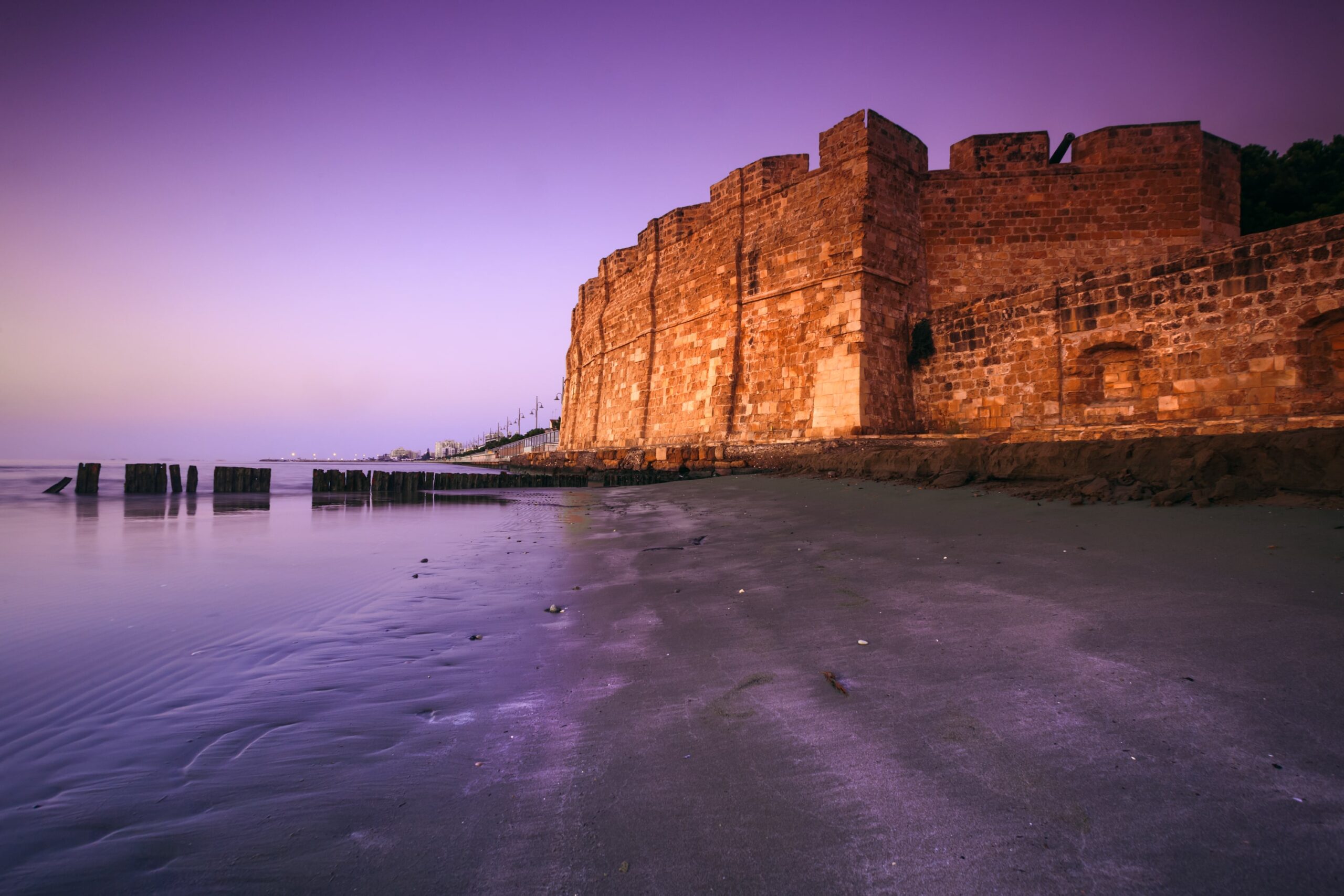 Larnaca Castle overlooking the sea near bars in Larnaca, a historic landmark in Cyprus.